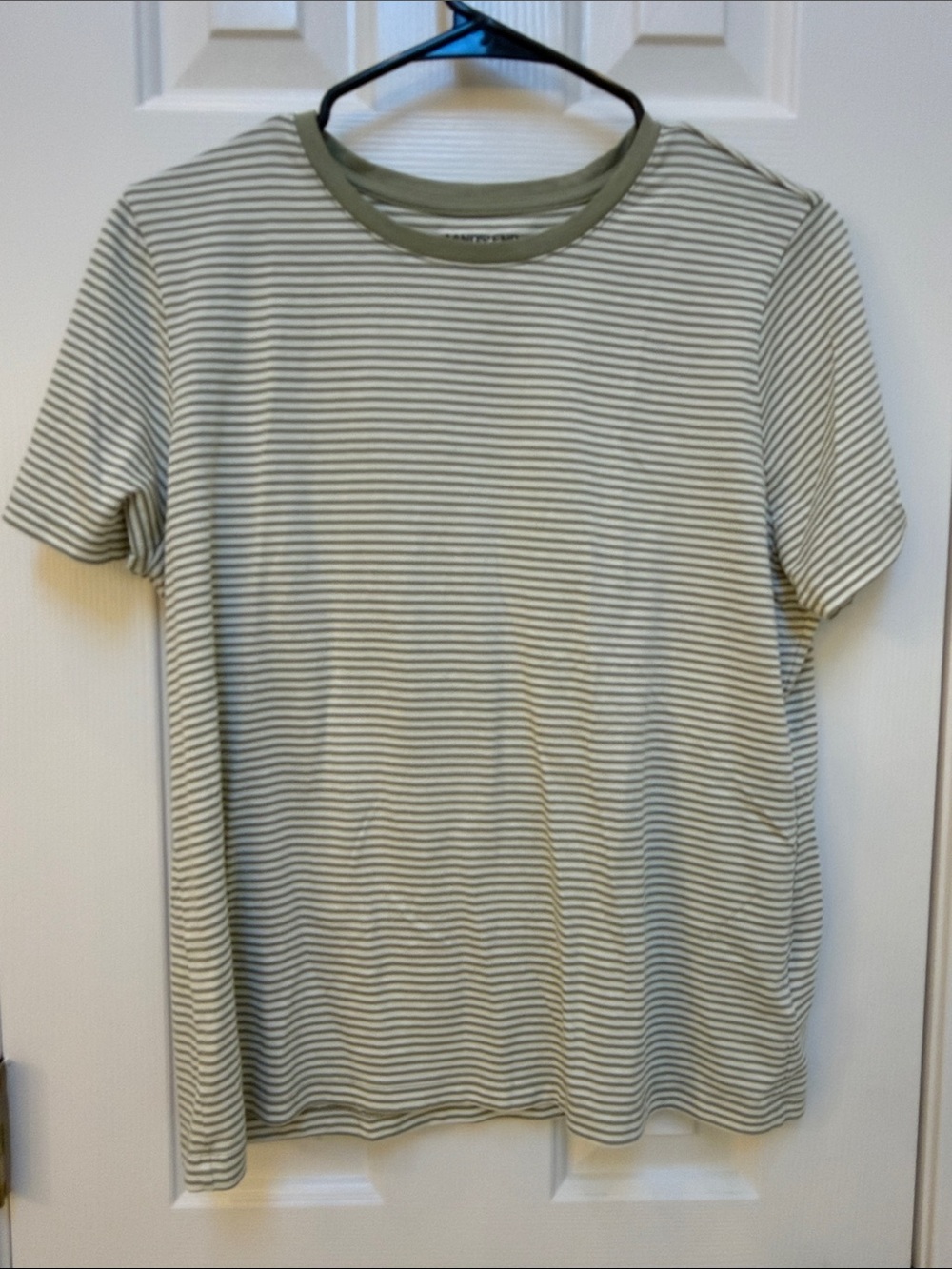 Lands' End Olive and White Striped Short Sleeve Tee